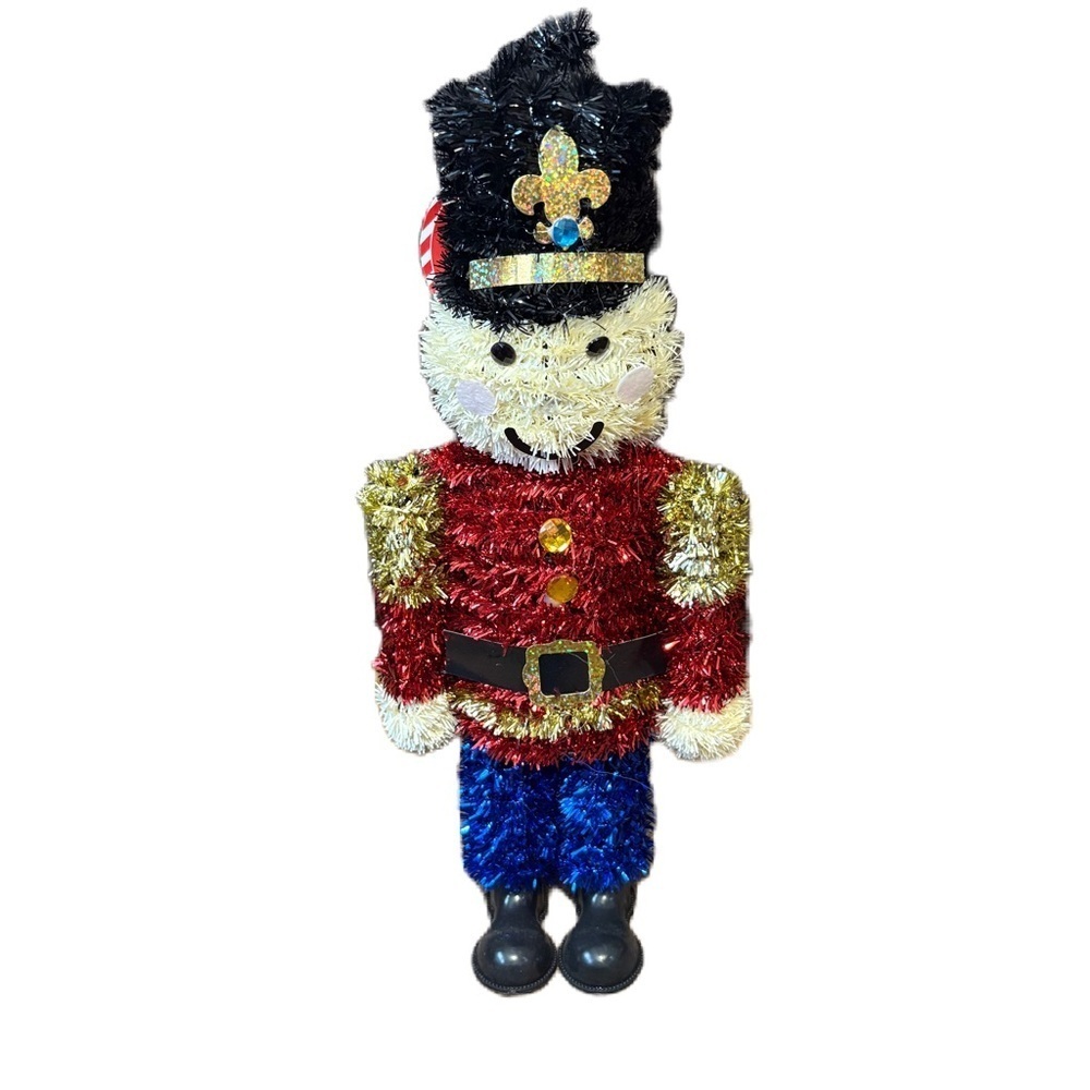 Nutcracker Tinsel Standing Decor NEW Soldier Blue Gold Red 3D Table Christmas